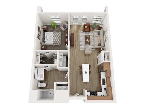 Floor plan for 1 bed, 1 bath, 728 sqft